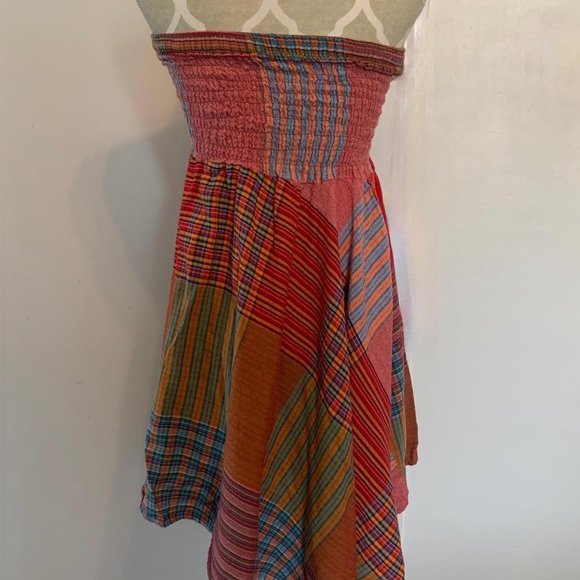 multicoloured plaid tube flared summer dress - Picture 2 of 2